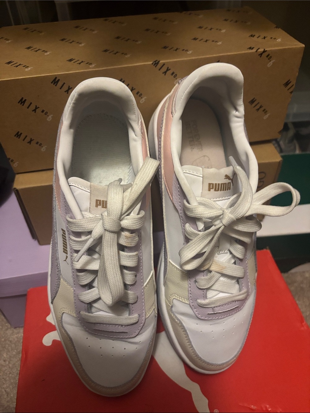 Puma White and Light Pink Platform-Style Women's Sneakers